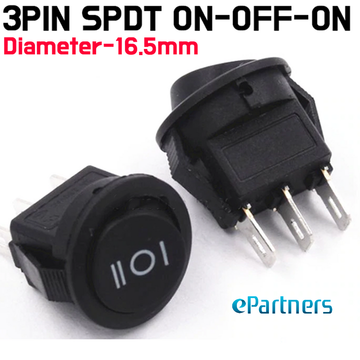 Rocker Toggle Switch - SPDT 3PIN Snap-in ON/OFF/ON Position Snap Boat Round Rocker Switch