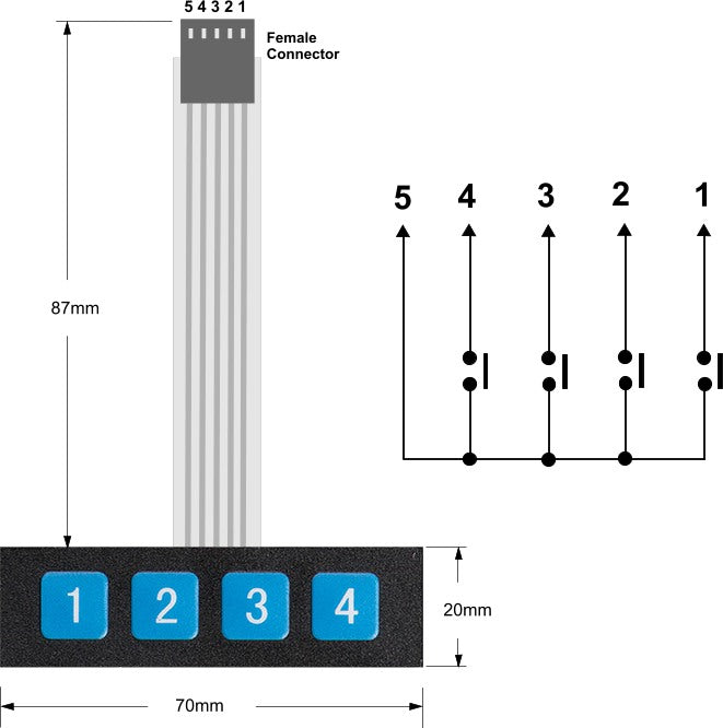 Keypad - Membrane 4 Keypad Keyboard Module - 1x4 Matrix