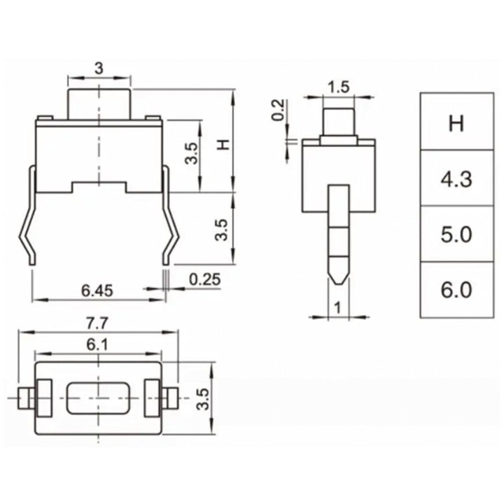 2Pin 3x6x4.3 mm Tactile Switch Push Button Panel PCB - ePartners