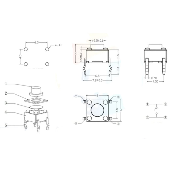 4Pin 6x6x6 mm Tactile Switch Push Button - ePartners