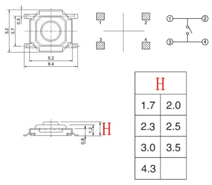 4x4x2mm PCB Tactile Push Button Micro Switch - ePartners