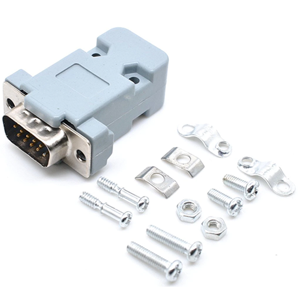 RS232 DB9 Serial 9 Pin Male 2 Rows Solder Type Plug - with case