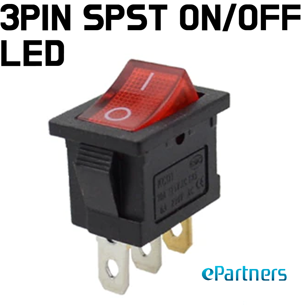 Rocker Toggle Switch - 12V 3Pin LED Rocker Switch SPST ON OFF RED