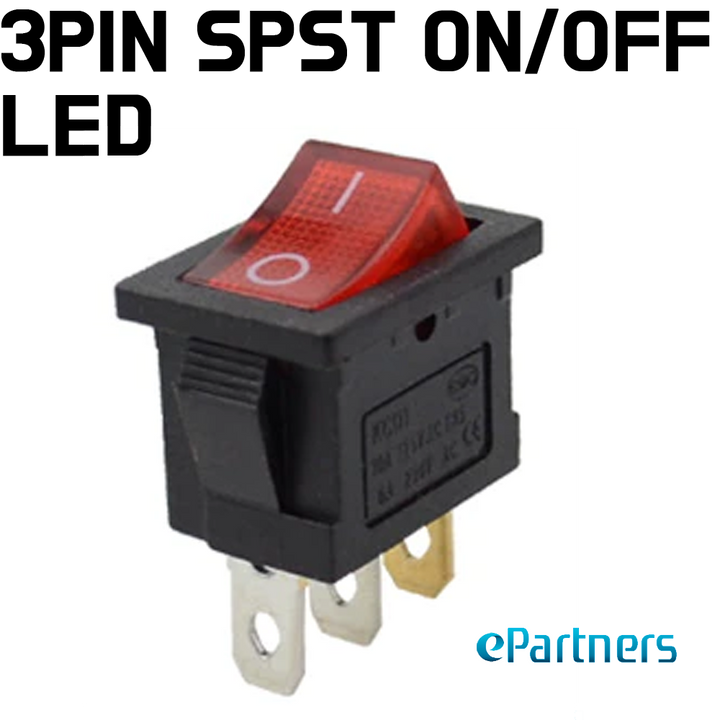 Rocker Toggle Switch - 12V 3Pin LED Rocker Switch SPST ON OFF RED