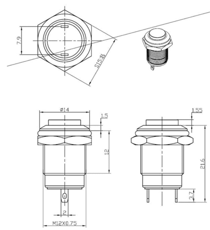 Momentary Push Button Switch -  Waterproof Metal 2Pin Momentary Switch 12mm