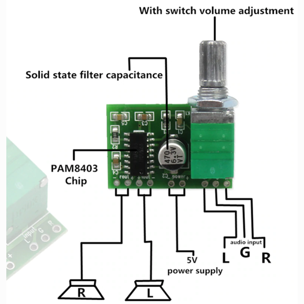 Audio Amplifier - PAM8403 Digital Power Amplifier - 3W