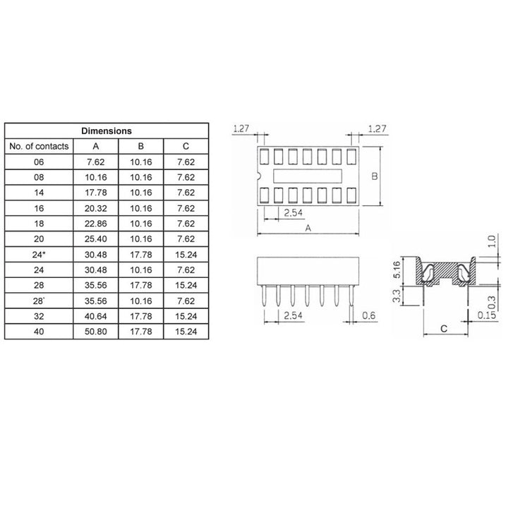 DIP IC Socket - DIP6, 8, 14, 16, 18, 20, 24, 28, 32, 40 and Kit