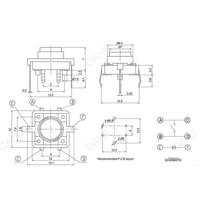 Tactile Push Button - Illuminated Button - 12x12x7.3 mm