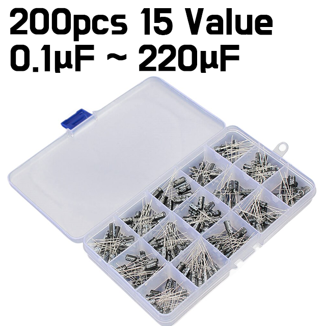 Capacitor Kit - Electrolytic Capacitor 0.1-220uF Assortment Kit - 15values / 200pcs