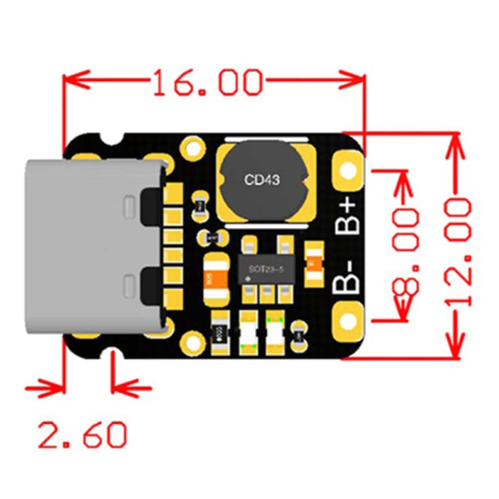 18650 Battery Charger Board - 1.2A 4.2V, Type C