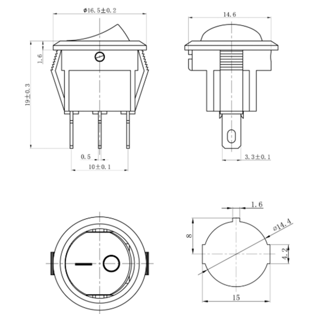 Rocker Toggle Switch - SPDT 3PIN Snap-in ON/OFF/ON Position Snap Boat Round Rocker Switch
