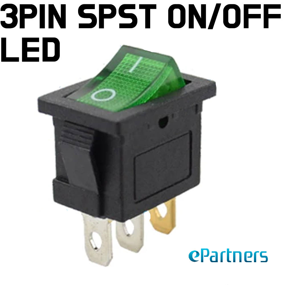 Rocker Toggle Switch - 12V 3Pin LED Rocker Switch SPST ON OFF GREEN