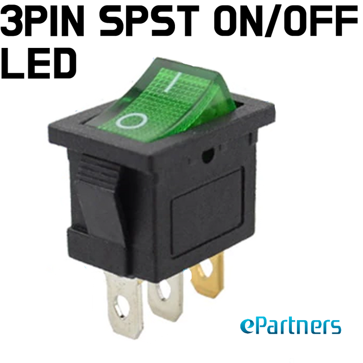 Rocker Toggle Switch - 12V 3Pin LED Rocker Switch SPST ON OFF GREEN