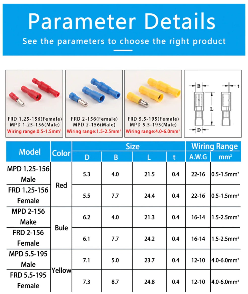 Bullet Crimp Male Female Set - Blue - ePartners NZ