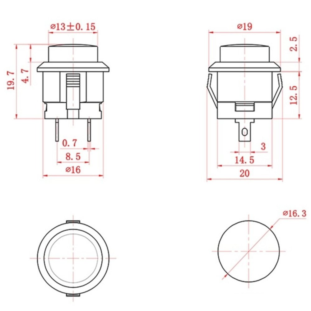 Momentary Round Push Button Switch 16mm 6A125V/AC 3A 250V - Black 1pcs - ePartners NZ