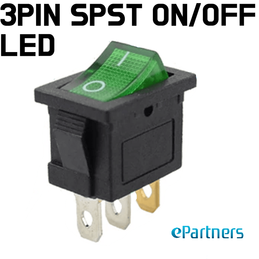 Rocker Toggle Switch - 12V 3Pin LED Rocker Switch SPST ON OFF GREEN - ePartners