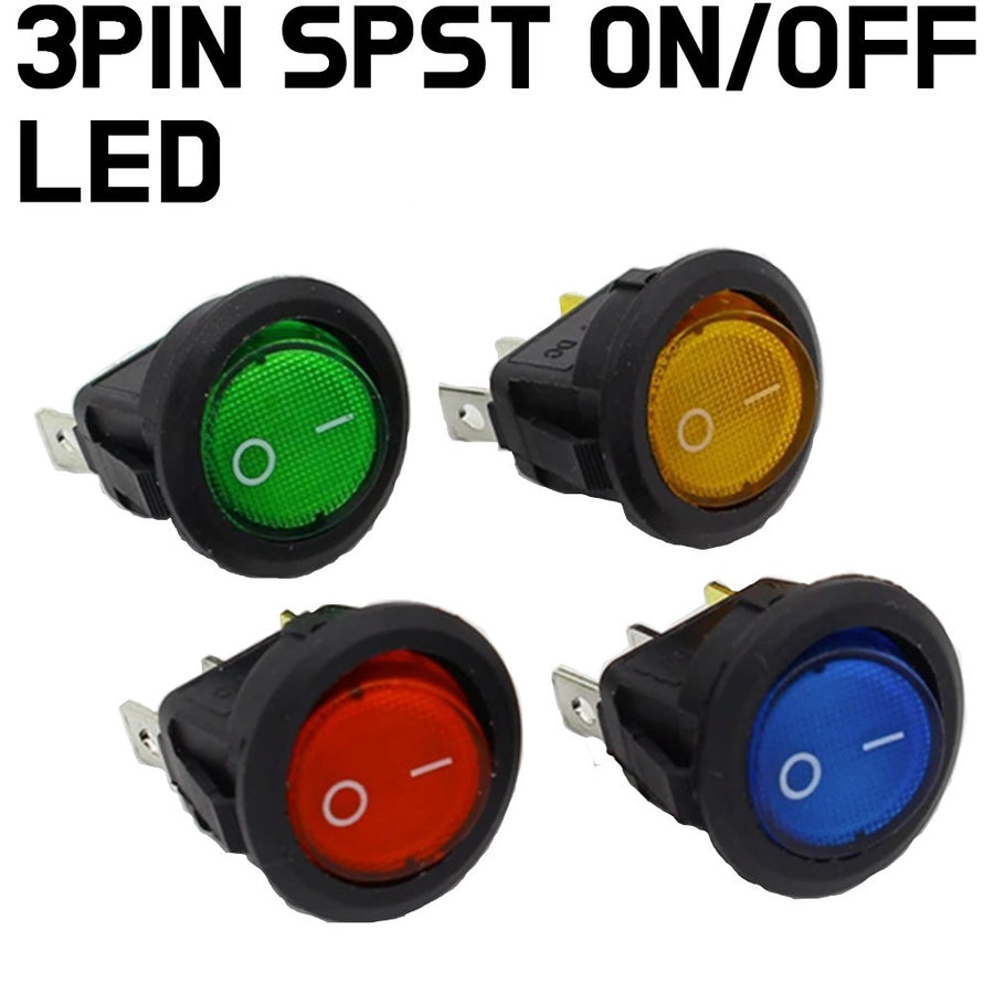SPST LED Rocker Toggle Switch 3Pin ON/OFF 12V - GREEN, Blue, Yellow, Red - ePartners