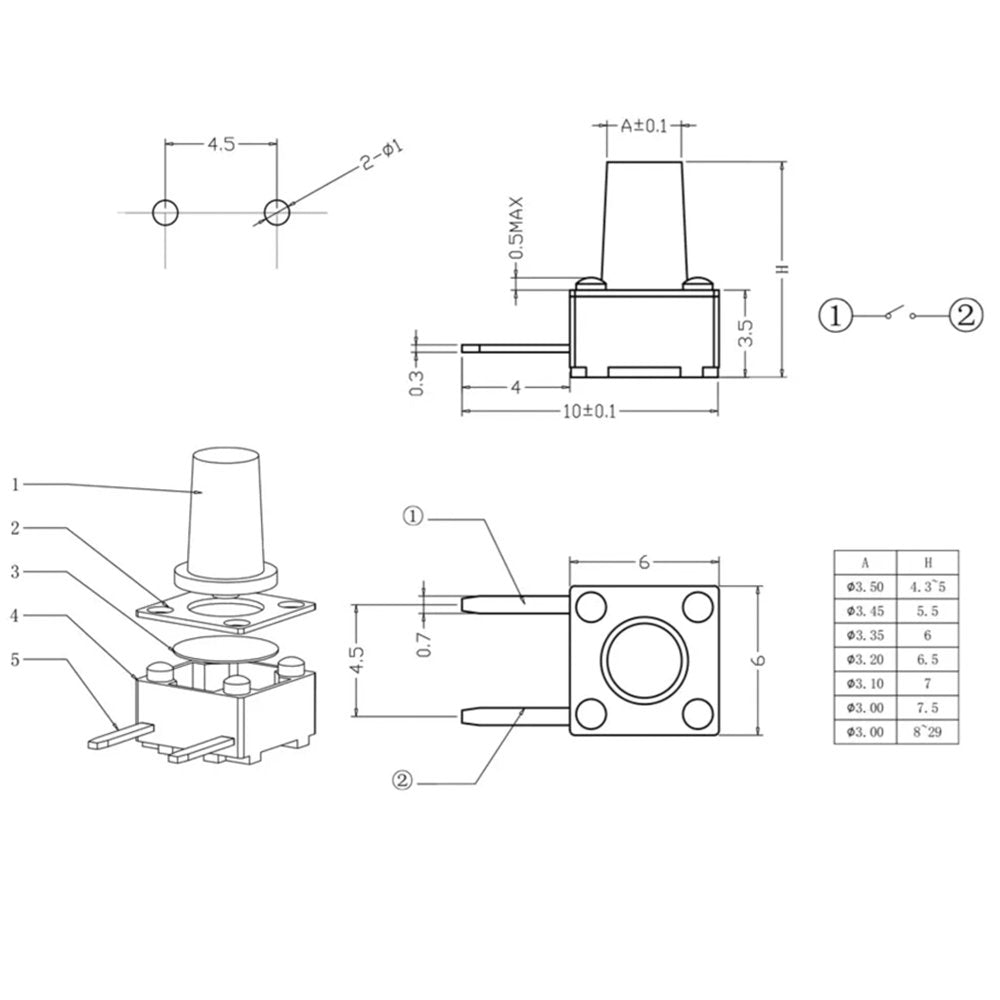 Vertical 2Pin 6x6x6 mm Tactile Switch Push Button - ePartners