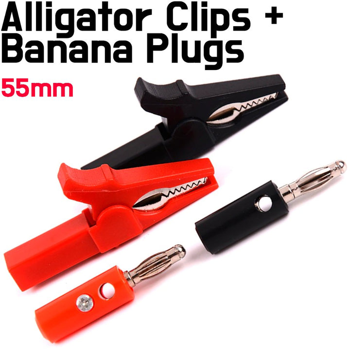 Test Leads - 55mm Alligator Clips + Banana Plugs + Black, Red - ePartners