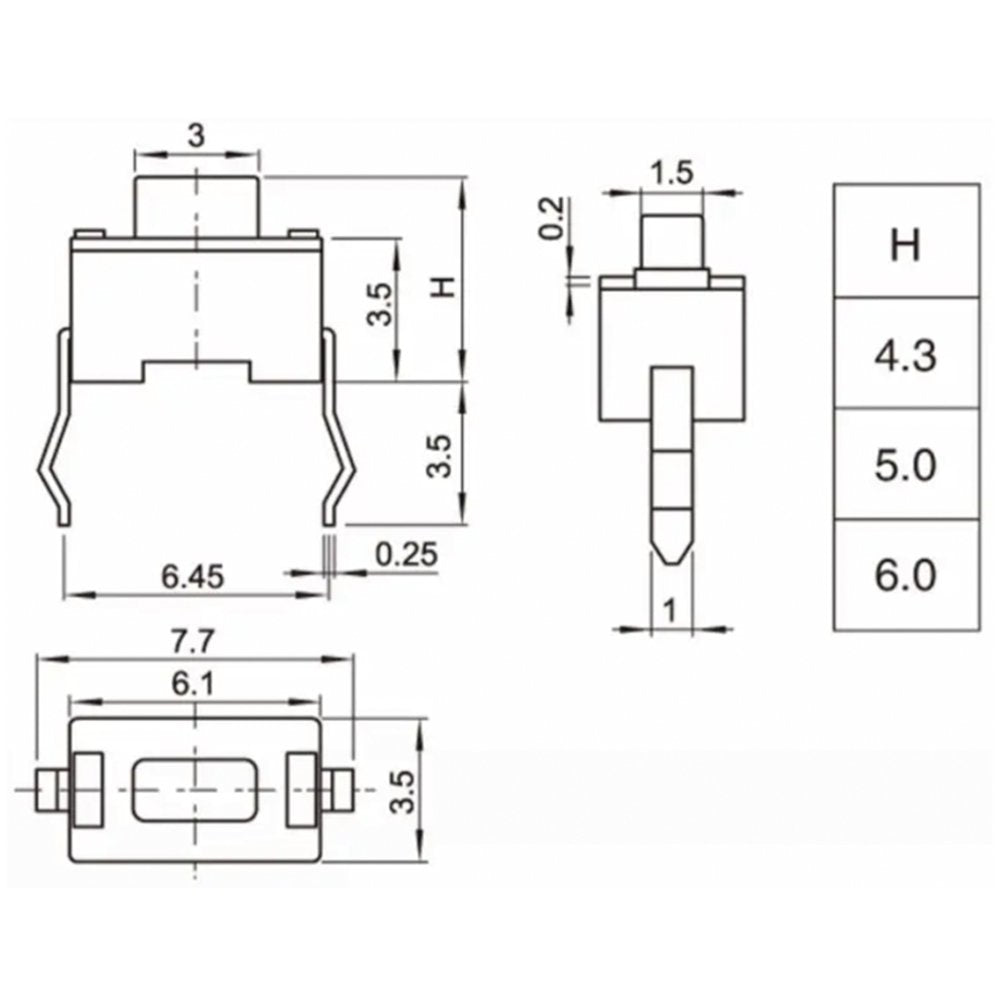 2Pin 3x6x4.3 mm Tactile Switch Push Button Panel PCB | ePartners