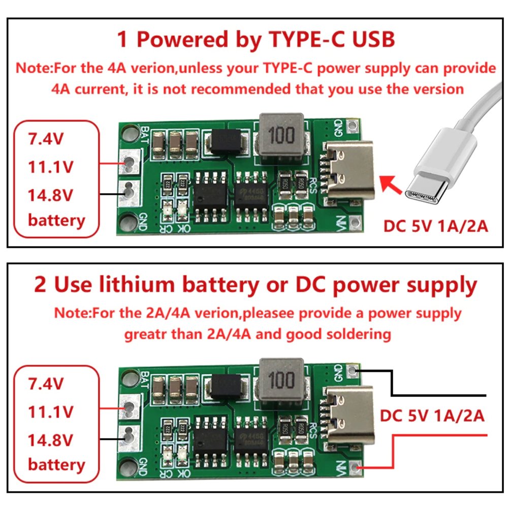 thumbnail image 2 of 5-Pack 18650 Li-ion Battery Charger Board – DC 3.7V 4.2V Step Up Boost Module – Max 2A 2 of 5