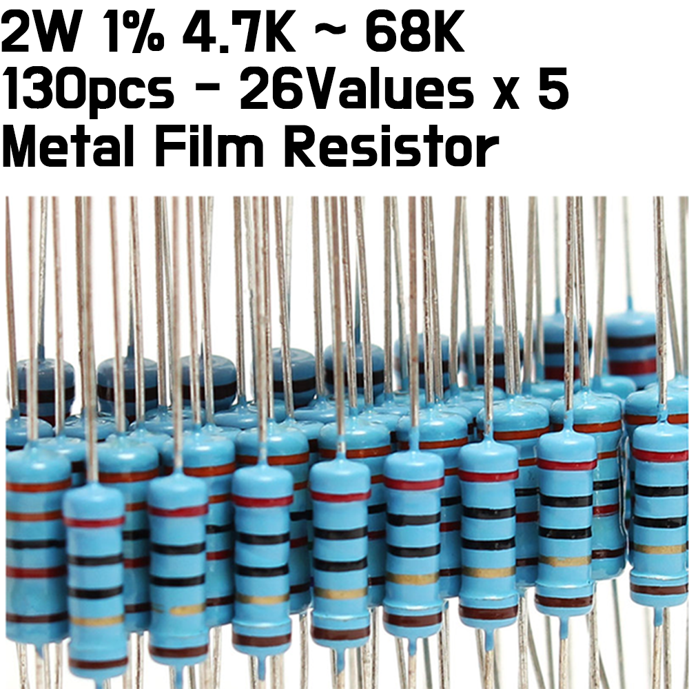 Metal film Resistor Kit 2W 26values * 5 PCs = 130 PCs (4.7K-68M) 1%