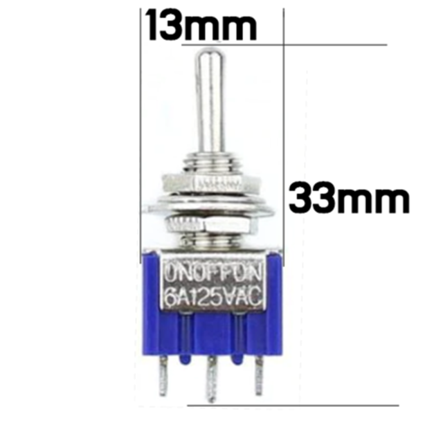 3-Pin SPDT ON-OFF-ON 6A 125VAC Miniature Toggle Switches