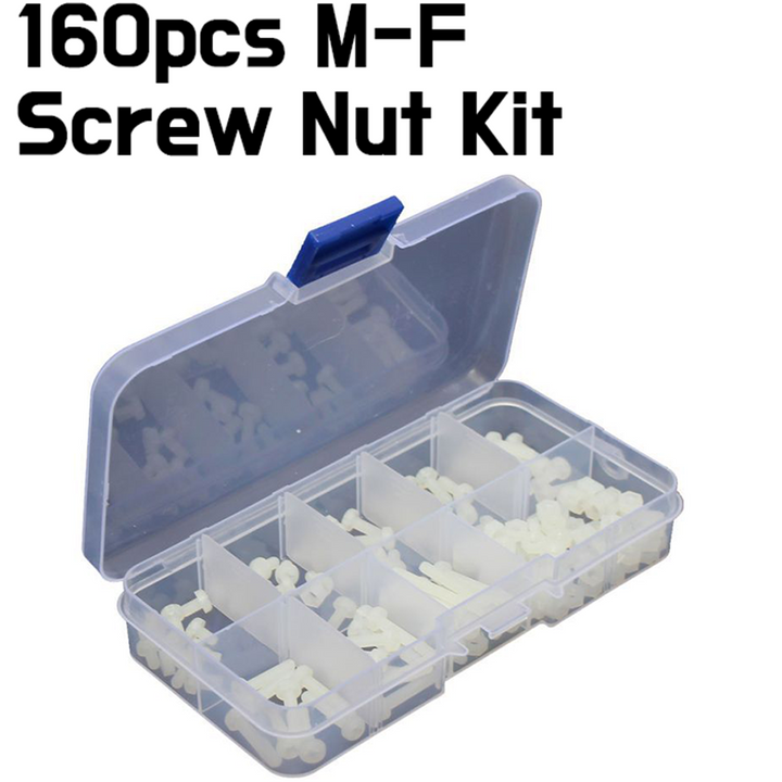 160pcs M3 Nylon M-F Screw Nut Assortment Kit