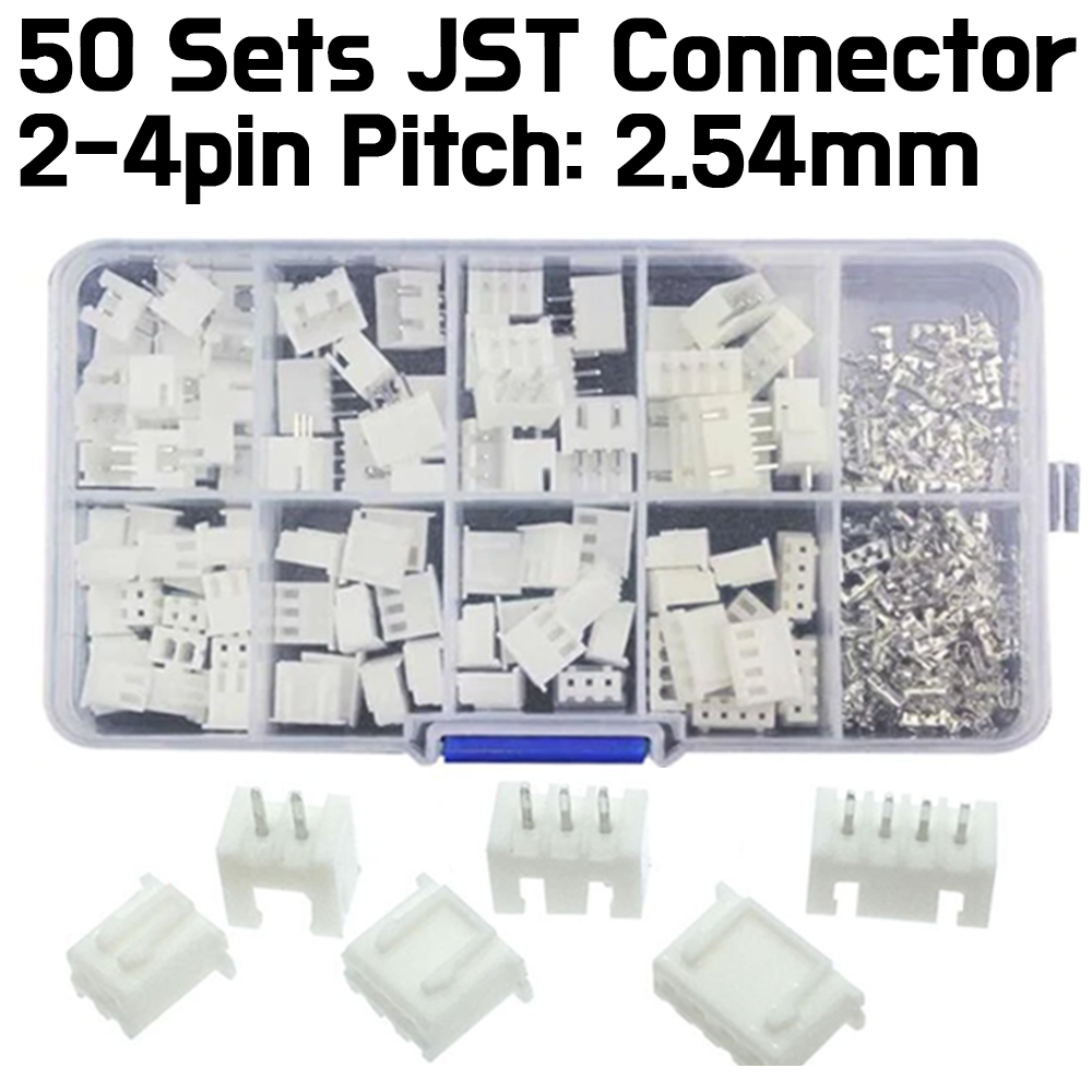 2-4Pin 50 sets Wire JST Connector Kit with Plastic Box 2.54mm