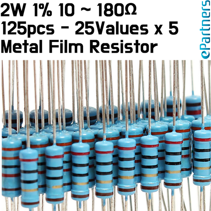 10R-180 ohm 2W 1% DIP metal film resistor,25valuesX5pcs=125pcs Resistor Kit