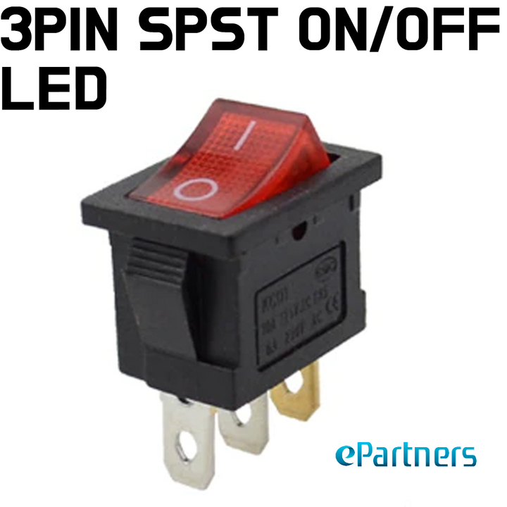 12V 3Pin LED Rocker Switch SPST ON OFF Toggle Switch RED