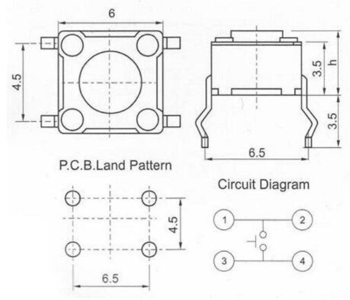 Tactile Switches Push Button - 6x6x15 mm