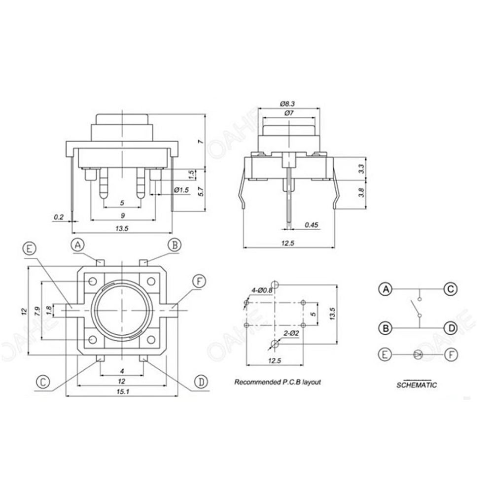 Tactile Push Button - Illuminated Button - 12x12x7.3 mm