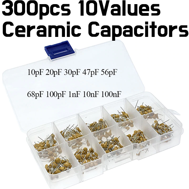 Multilayer Ceramic Capacitor Assortment Kit - 300pcs /10Value(50V 10pF To 100nF)