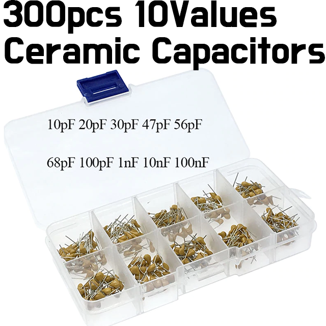 Capacitors - Multilayer Ceramic Capacitor Assortment Kit - 300pcs /10Value(50V 10pF To 100nF)