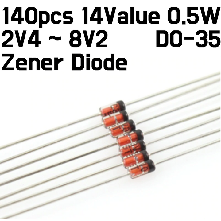 Diode - Zener Diode  Assortment Kit - 14 Values(2V4 to 8V2) 140Pcs
