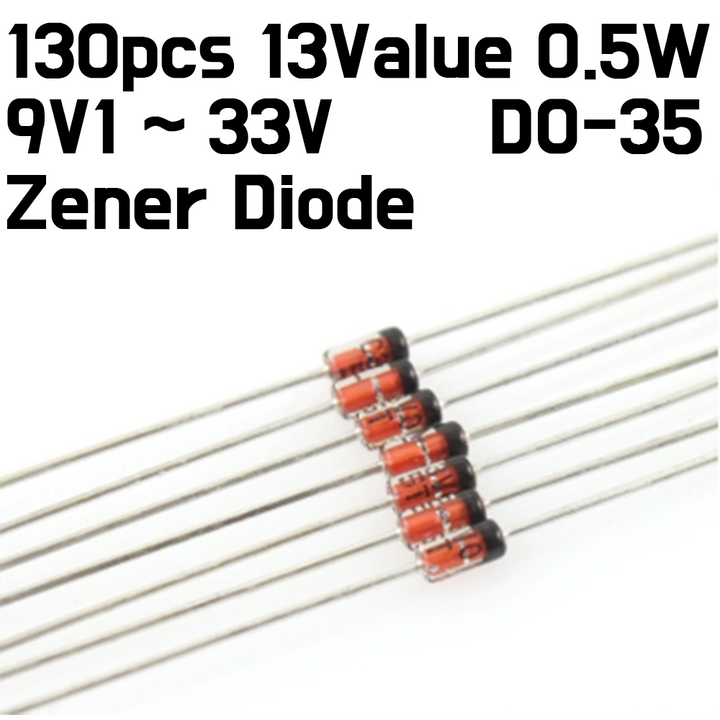 Zener Diode Assortment Kit - 13 Values(9V to 33V) 130Pcs