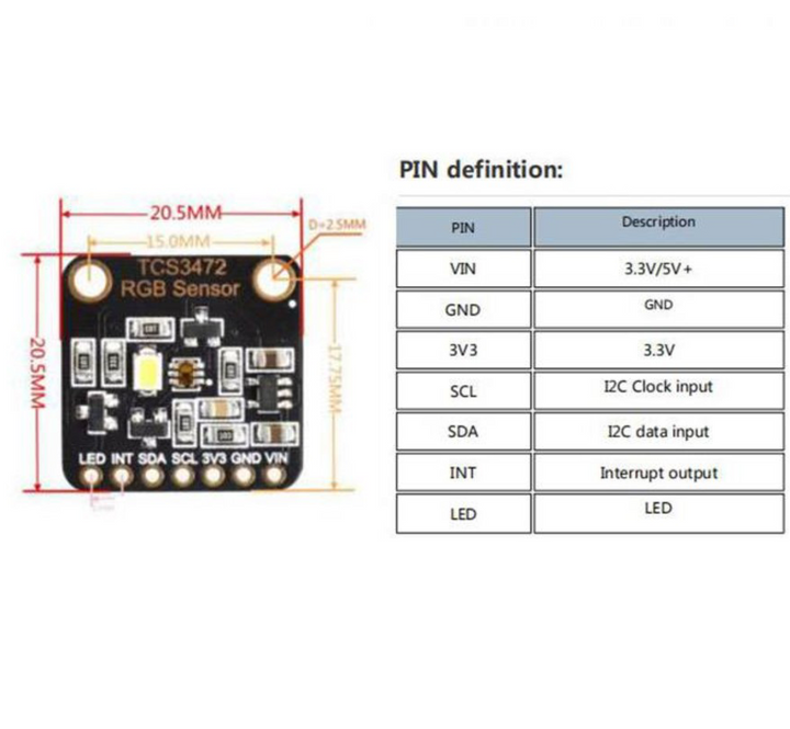 TCS34725 Colour Sensor Recognition Module