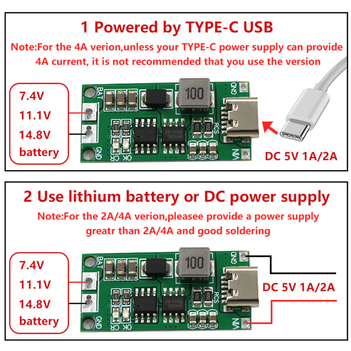 18650 Battery Charger Board - 2S 4A Boost Step Up