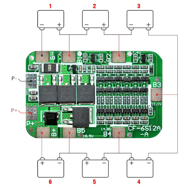 6S 12A Lithium Battery 18650 BMS Charger Protection Board