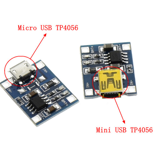 TP4056 BMS - Lithium 18650  Battery Charger with Micro USB - 5V 1A