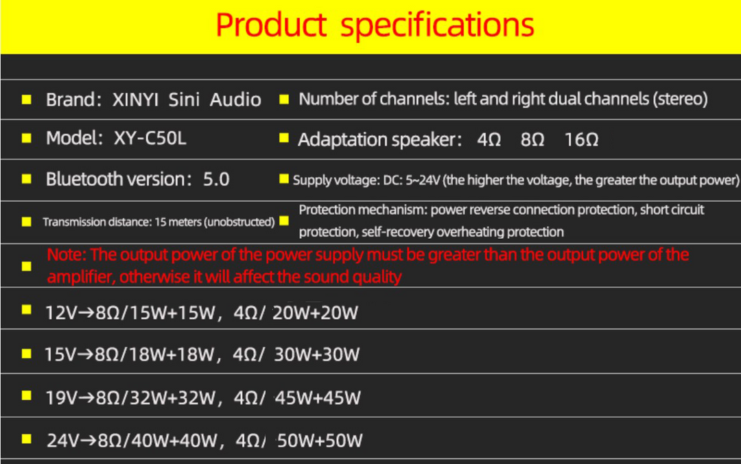 Bluetooth 5.0 100W Audio Amplifier Stereo Board - 2x50W