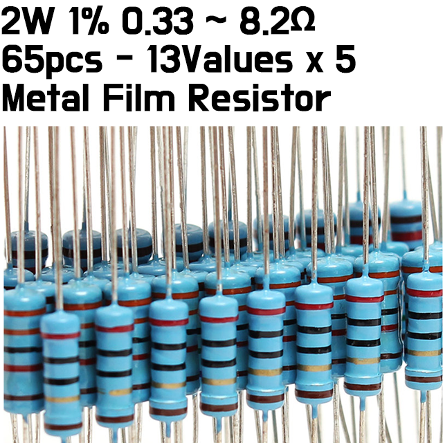 Resistor Kit - 65pcs 0.33R-8.2R ohm 2W 1% DIP metal film resistor