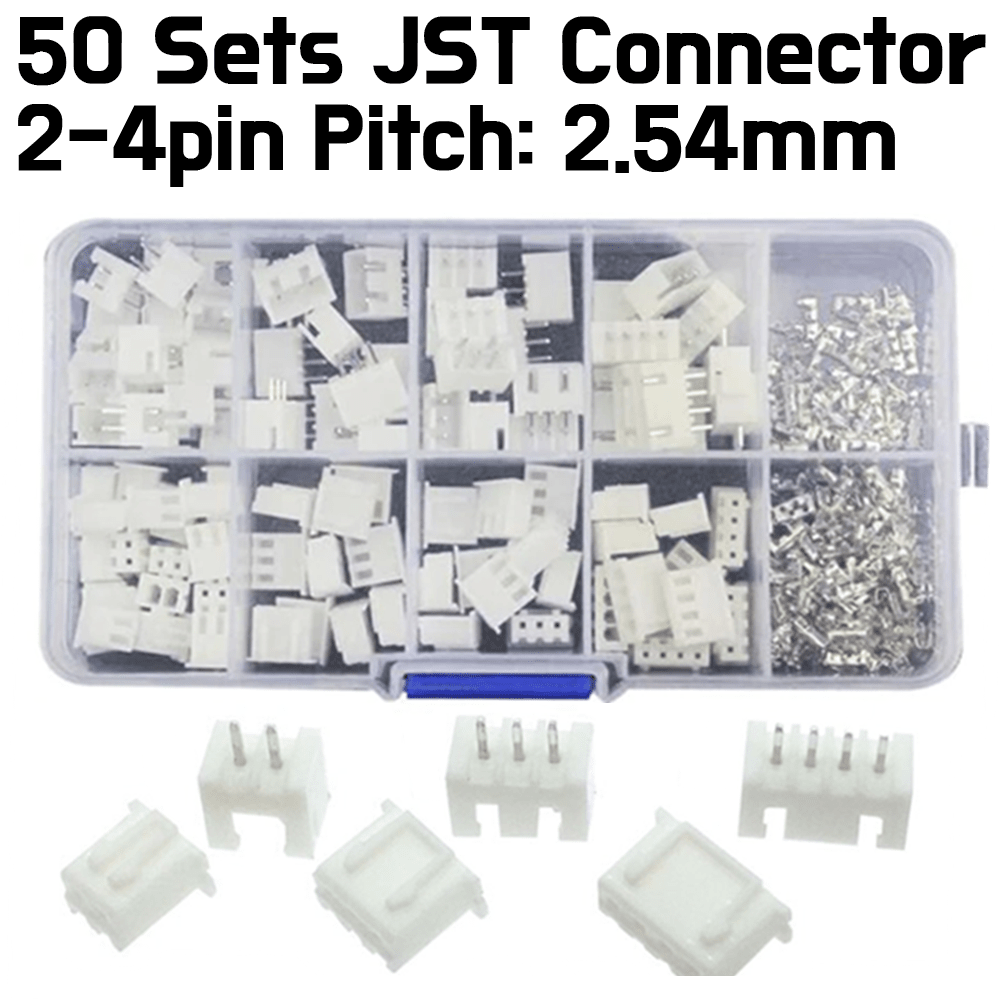 JST Connector Kit with Plastic Box - 2 - 4Pin 50 sets Wire 2.54mm - ePartners