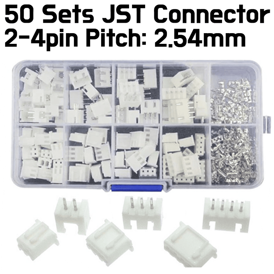 JST Connector Kit with Plastic Box - 2 - 4Pin 50 sets Wire 2.54mm - ePartners