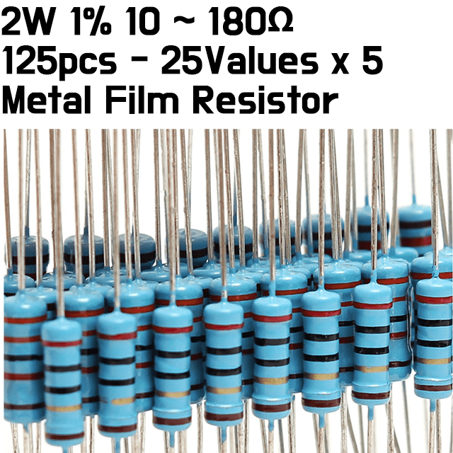 Resistor Kit - 10R - 180 ohm 2W 1% DIP metal film resistor,25valuesX5pcs=125pcs - ePartners