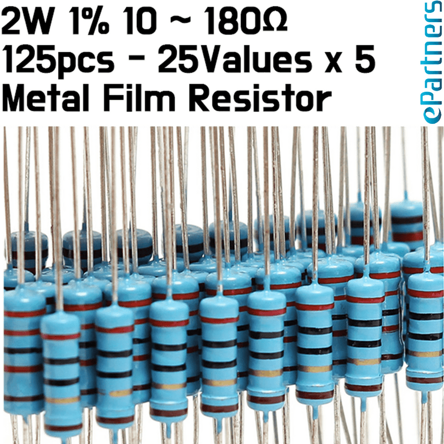 Resistor Kit - 10R - 180 ohm 2W 1% DIP metal film resistor,25valuesX5pcs=125pcs - ePartners