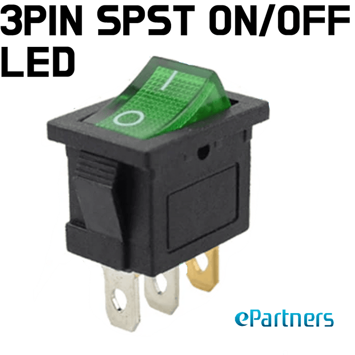 Rocker Toggle Switch - 12V 3Pin LED Rocker Switch SPST ON OFF GREEN - ePartners