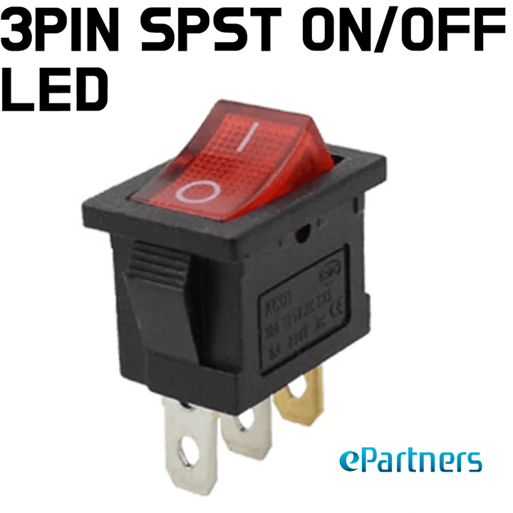 Rocker Toggle Switch - 12V 3Pin LED Rocker Switch SPST ON OFF RED - ePartners