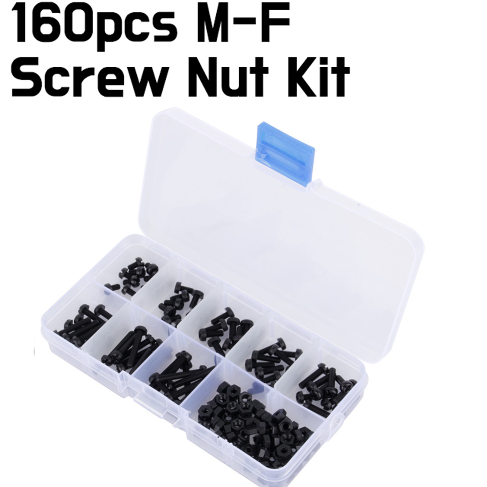 Nylon M-F Screw Nut Assortment Kit - M3 / Black / 160pcs